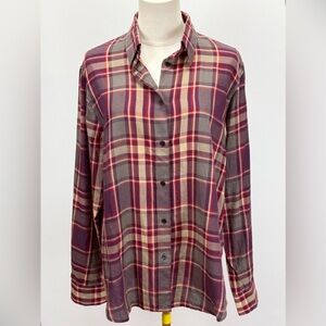 LAUREN RL Purple and tan plaid long sleeve shirt size L